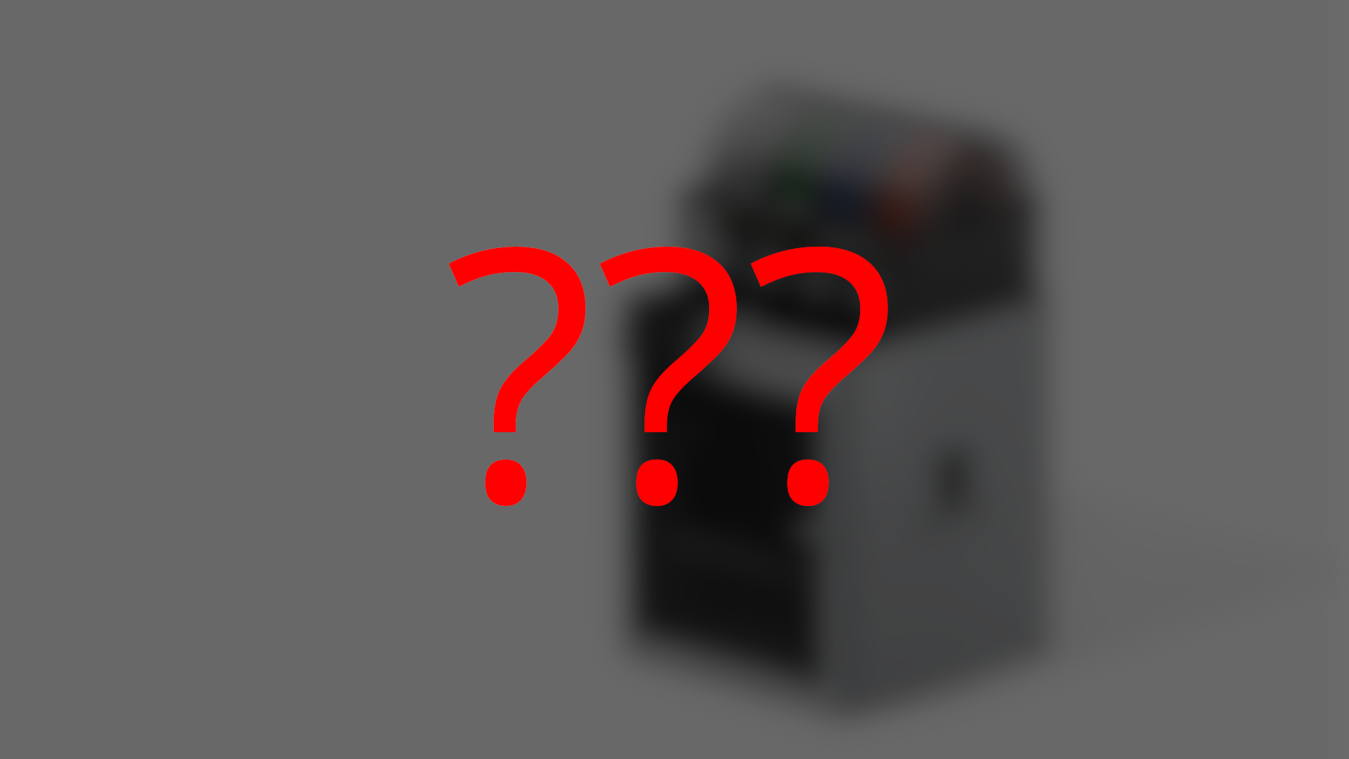 A blurred image of a Bambu Lab X1C with three question marks on top